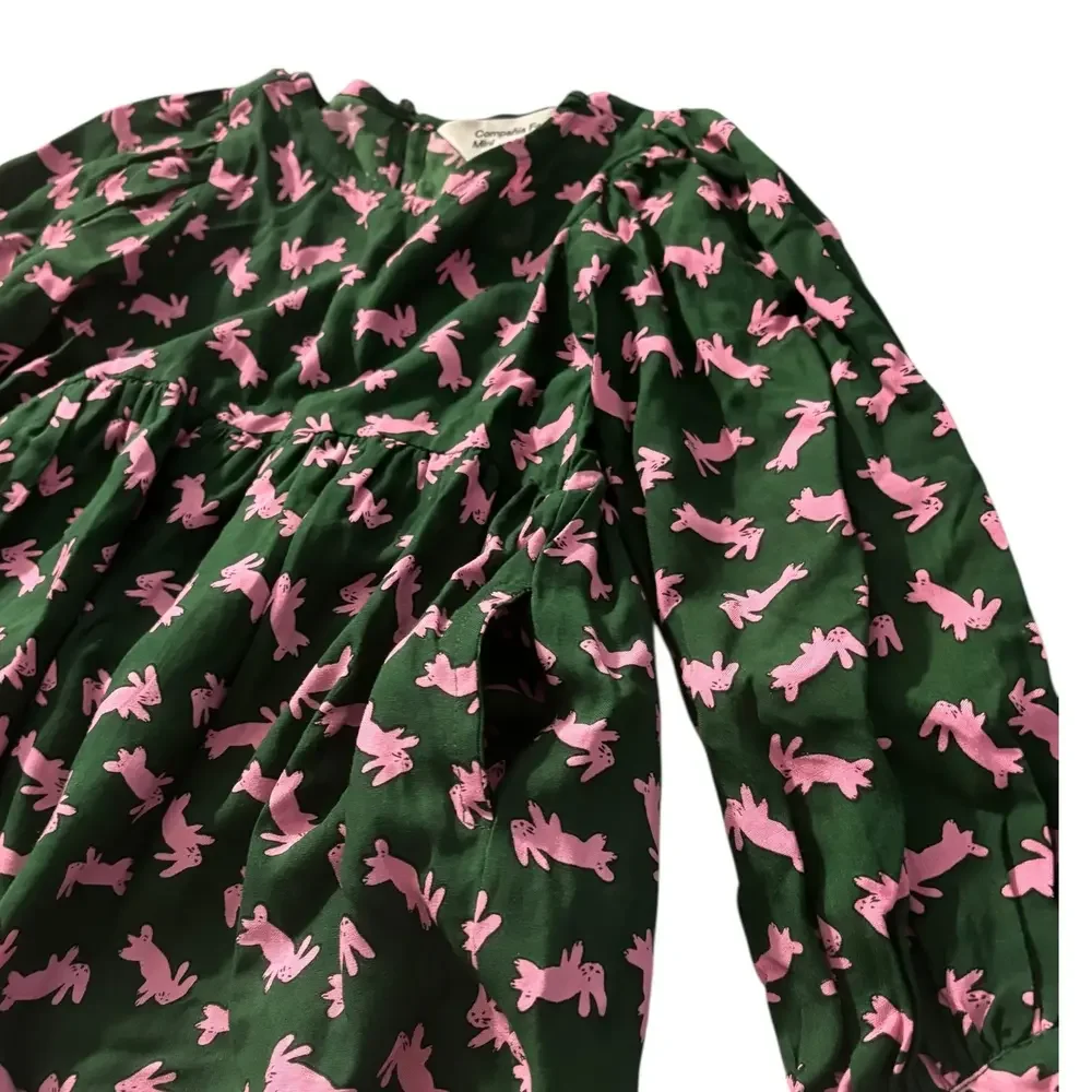 Compania Fantastica Dress Girls 6 Small‎ Mini Bunnies Green Pink Long Sleeve